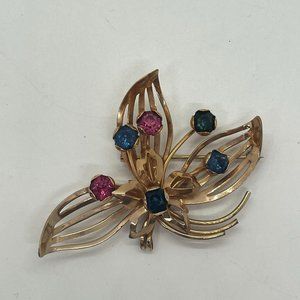 Vintage Signed CRC Charles Reis Gold Tone & Rhinestone 1/12 12K GF Brooch Pin